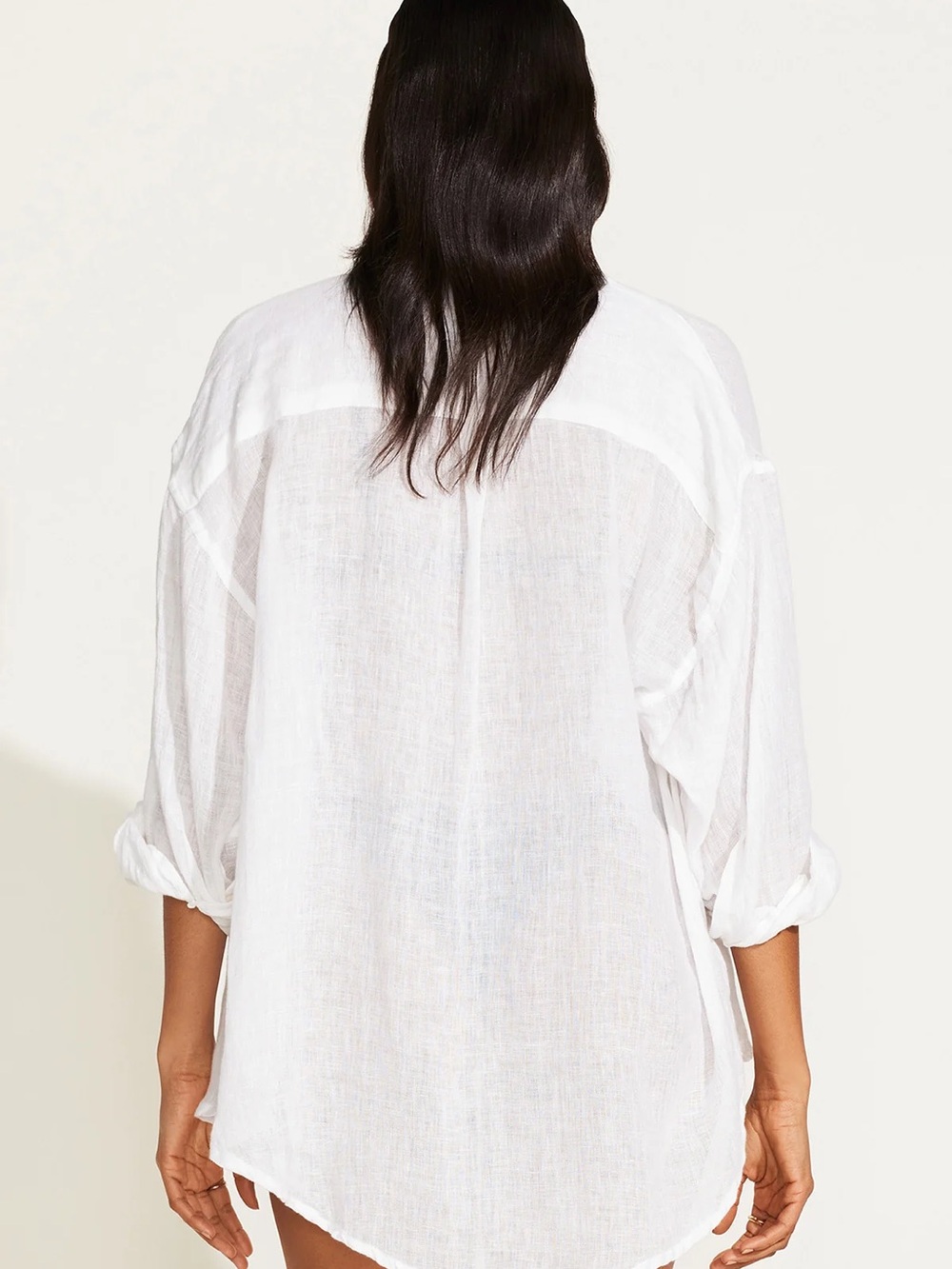 Vitamin A White 100% Linen Relaxed Button-Front Swim Coverup Small - Picture 4 of 13